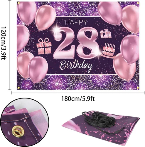 Miniatura 2 de pancarta grande rosa con texto en inglés “Happy Birthday