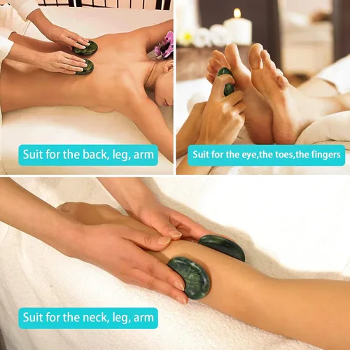 Miniatura 4 de Juego de 4 piedras de masaje caliente, piedra calentada de jade verde natural para masaje de spa (2.8 x 2.8 in)