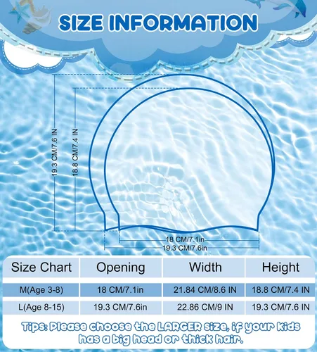 Miniatura 2 de Aegend Paquete de 2 gorros de natación para niñas y niños de 3 a 15 años, gorro de natación impermeable para niños, de silicona duradera