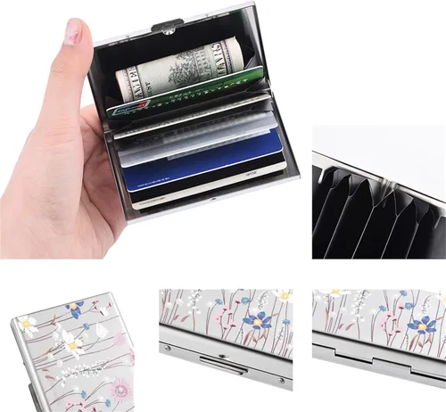 Miniatura 20 de BONSYL® Soporte para tarjetas de crédito, cartera delgada de metal con bloqueo RFID, con 6 ranuras para tarjetas, para mujeres y hombres.