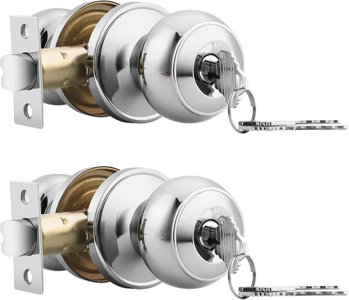 Miniatura 8 de Probrico - Paquete de 3 perillas redondas de níquel satinado para puerta de entrada, con llaves iguales, puerta exterior e interior, delantera