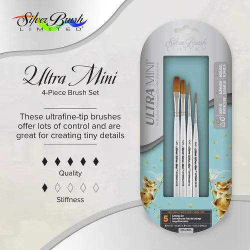 Miniatura 3 de Silver Brush UMS-2450S Ultra Mini - Juego de pinceles de mango corto, 4 por paquete Conjunto de letras