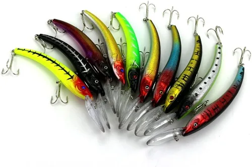 10 piezas Swimbait 3D Minnow Deep Diver Señuelo 15.5CM-16.3G para agua salada de agua dulce Bass Trucha Walleye Salmón Musky Pesca