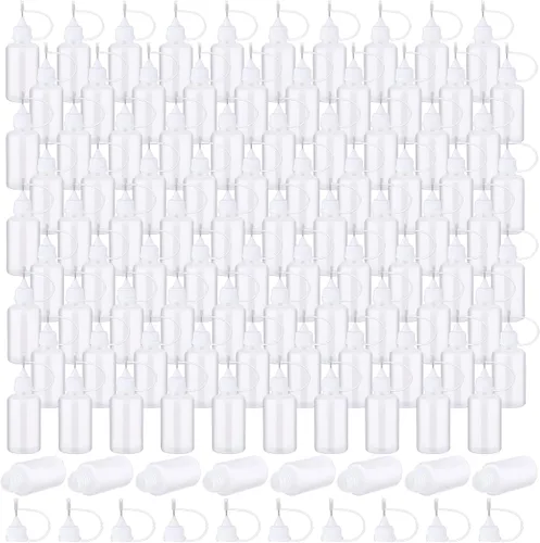 Miniatura 8 de Zhehao 100 botellas aplicadoras de pegamento con punta de aguja de precisión de 1.0 fl oz/1 oz, botellas de pegamento translúcidas de punta