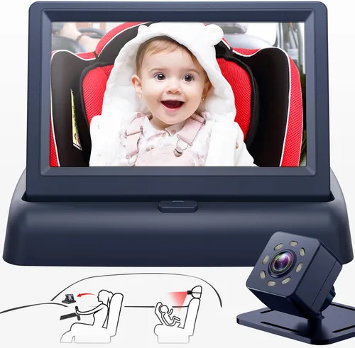 Miniatura 6 de Espejo de coche para bebé con pantalla de función de visión nocturna HD de 4.3 pulgadas, cámara de seguridad para asiento de automóvil con amplia