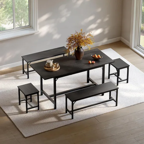 Miniatura 8 de Tatub Juego de mesa de comedor para 4, juego de mesa de cocina de 3 piezas con 2 bancos, juego de comedor que ahorra espacio para rincón de desayuno