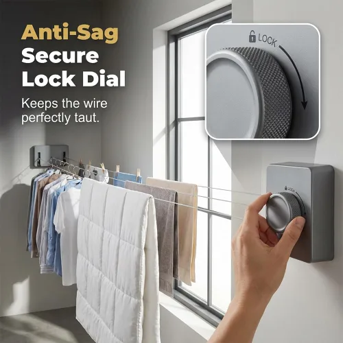 Miniatura 6 de Tendedero retráctil para interiores y exteriores con diseño anticaída, nuevo tendedero retráctil 2026 para baño, tendedero de acero inoxidable Blanco