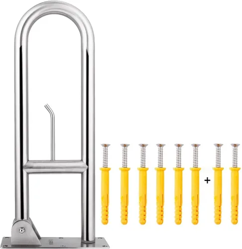 Miniatura 7 de Rieles de seguridad de inodoro de acero inoxidable de 29.5 pulgadas, barra de agarre abatible para baño para discapacitados con portapapeles