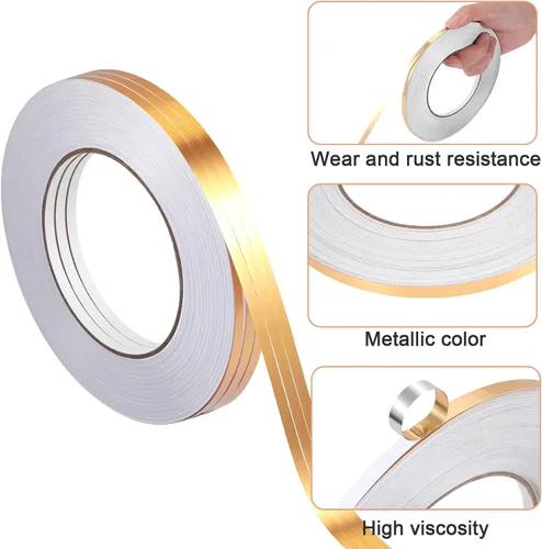 Miniatura 3 de Zonon 3 rollos de cinta Washi dorada de 0.2 pulgadas, 0.4 pulgadas, 0.6 pulgadas, 54.7 yardas, película metálica autoadhesiva de poliéster