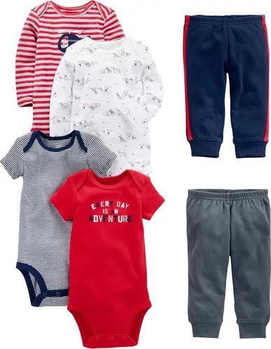 Miniatura 2 de Simple Joys by Carters Conjunto de 6 mamelucos de bebé manga corta y larga y pantalones
