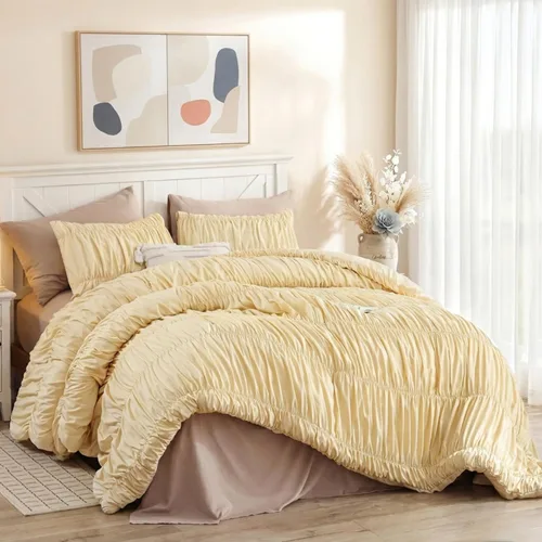 Miniatura 21 de Juego de edredón Beige de weigelia, estilo bohemio, tamaño individual, con edredón en crema y 1 funda de almohada - Juego de cama suave y ligero