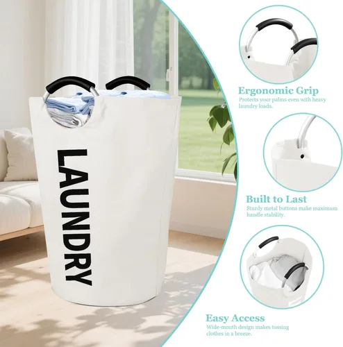 Miniatura 5 de WOOHA Cesta de lavandería grande de 115 litros, cesta plegable para ropa, cestas altas de tela plegables para dormitorio, armario, baño