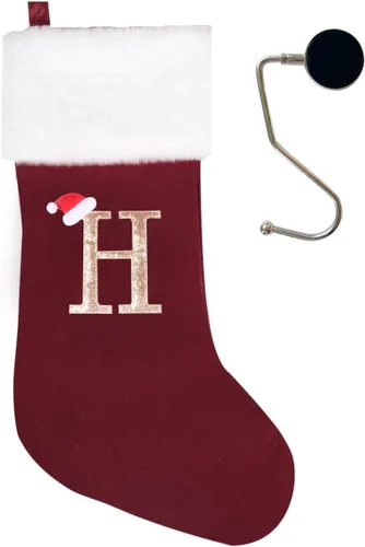 Miniatura 25 de Medias de Navidad de 20 pulgadas con monograma, letras, medias súper suaves grandes de Navidad, medias de monograma rojo para Navidad, regalo