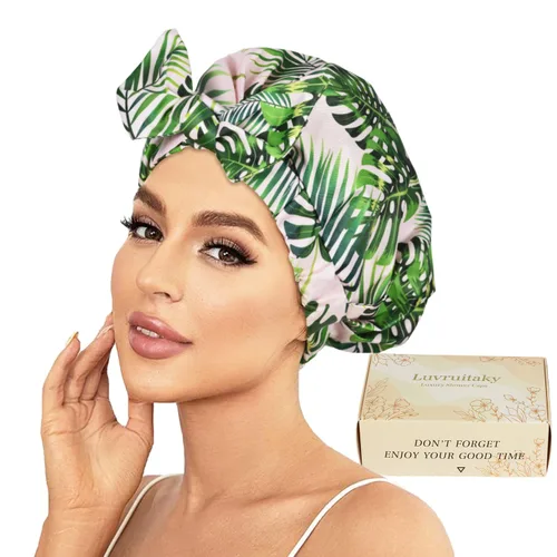 Miniatura 11 de 2 piezas de gorras de ducha para mujer, gorras de ducha reutilizables impermeables para el cabello con moño ajustable, lujosa gorra de baño