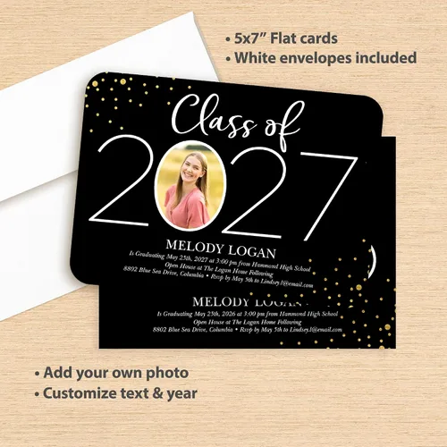 Miniatura 4 de Let's Make Memories Anuncios de graduación personalizados para clase de 2026 o cualquier año, invitaciones de calidad premium, 5 x 7, tarjetas Año