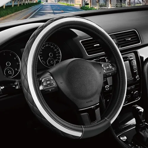 Miniatura 10 de Road Comforts Funda de Volante de Cuero – Negro y Morado, Ajuste Universal 14.5-15 Pulgadas, Cuero de Microfibra, Diseño Antideslizante y Púrpura