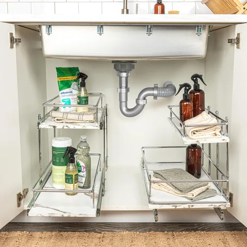 Miniatura 2 de Household Essentials - Organizador Glidez de mármol sintético, de armario de cocina, de 2 niveles, estantes extraíbles, 53 cm de profundidad x 31 cm