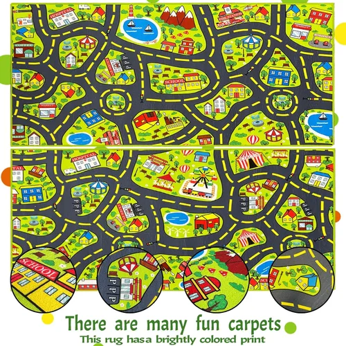 Miniatura 4 de Alfombra de juego para niños (2.6 x 5 pies), 2 unidades, alfombra de carretera para niños, alfombra de mapa de ruta de la ciudad, alfombra