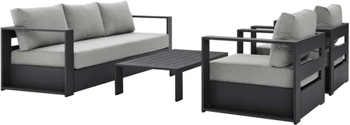 Miniatura 6 de Modway Tahoe - Juego de 4 piezas de aluminio para patio al aire libre en gris carbón
