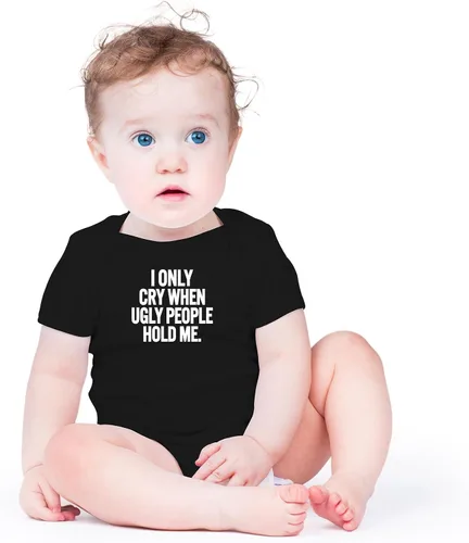 Miniatura 18 de AW Fashions Mameluco de bebé con texto en inglés "I Only Cry When Ugly People Hold Me", divertido y lindo mameluco para bebé niña o niño