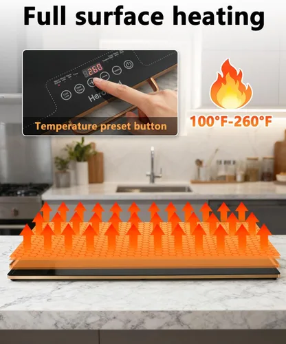Miniatura 5 de Bandeja de Calentamiento Eléctrica, Bandejas de Calentamiento de Alimentos Extra Grandes con Ajustes de Temperatura y Temporizador, Calentador