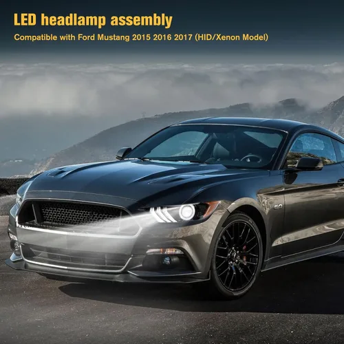 Miniatura 5 de Conjunto de faros delanteros LED Mustang, faros delanteros estilo OEM con reflector ámbar, conjunto de faros compatibles con Ford Mustang 2015 2016
