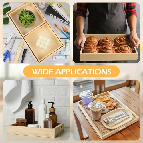 Miniatura 7 de Aodaer 7 bandejas de madera, bandejas de madera anidadas para servir, bandeja rectangular de madera con asas para cocina, fiesta, cena, aperitivos