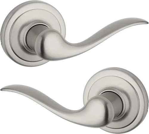 Manija de puerta de paso interior Kwikset Tustin, palanca para puertas de armario y pasillo, manija reversible sin bloqueo, níquel satinado, con
