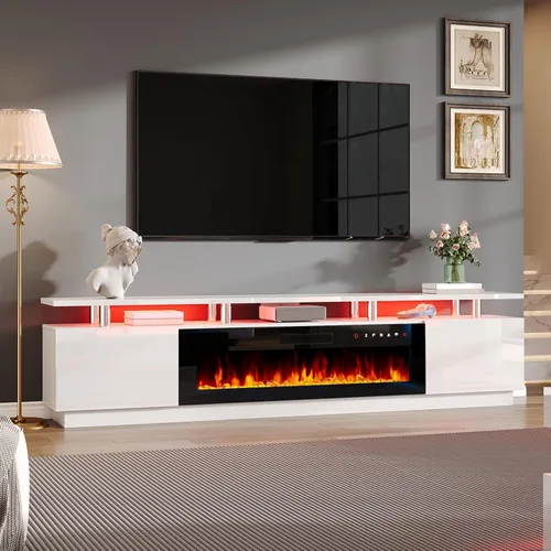 Miniatura 13 de AMERLIFE Soporte de TV con chimenea de 36 pulgadas, luces LED modernas para centro de entretenimiento de 70 pulgadas, armario de consola de TV de 2