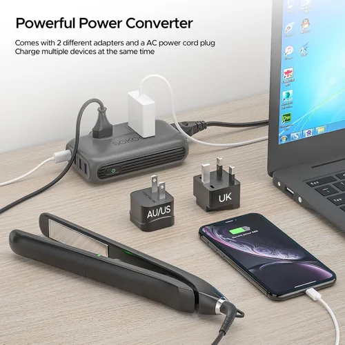 Miniatura 5 de SOKOO Convertidor de voltaje de 220 V a 110 V, adaptador de viaje universal internacional, 4 puertos USB (1 USB C) convertidor de corriente reductor
