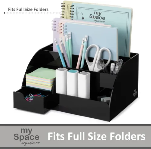 Miniatura 3 de My Space Organizers Organizador de escritorio negro con 9 compartimentos, suministros de oficina de escritorio y organizador de accesorios