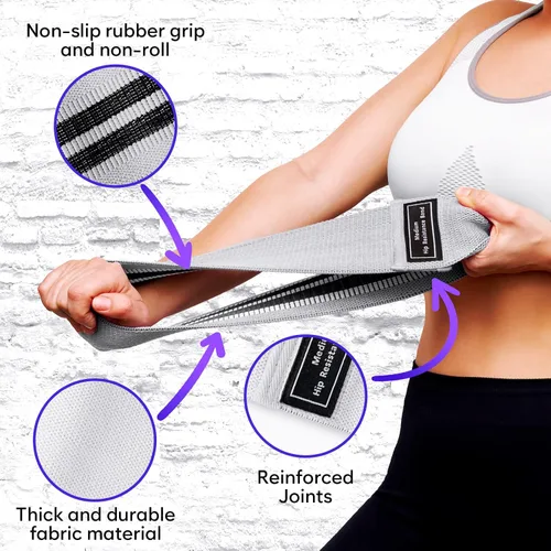 Miniatura 3 de Bandas anchas de resistencia de tela para entrenar 3 bandas antideslizantes de nivel de fuerza para mujeres y hombres Viene con una bolsa y Negro