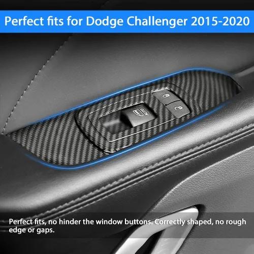 Miniatura 7 de Karltys Cubierta de panel de interruptor de ventana para Dodge Challenger 2015-2023, accesorios de fibra de carbono, interruptor de control