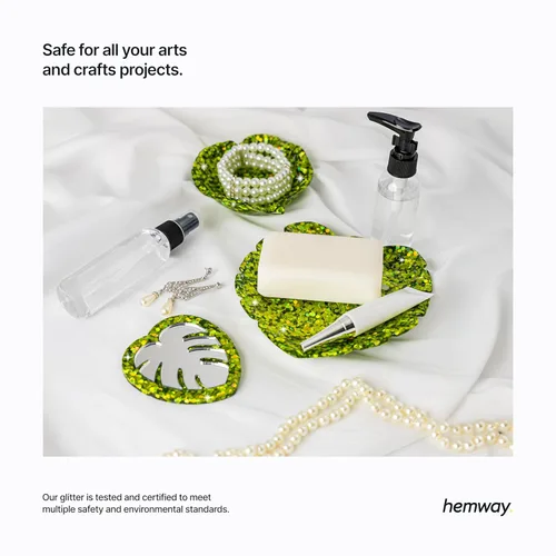 Miniatura 183 de Hemway - Purpurina para resina 100g, cristales metálicos plateados, copos súper gruesos para vasos de epoxi, cera de fusión