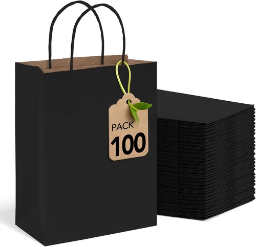 Miniatura 21 de Bolsas de papel blanco MESHA con asas 10x5x13 pulgadas, paquete de 50, grandes bolsas de regalo de papel kraft con asas a granel para pequeñas