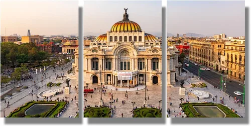 Miniatura 17 de Arte de pared con bandera de México para sala de estar, pintura de pared con textura envejecida y colorida de la bandera de México, 3 piezas