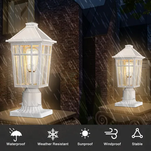 Miniatura 4 de Darkaway Soporte de base de poste para exteriores, adaptador de luz de poste de 3 pulgadas, base de montaje en muelle con acabado blanco para patio