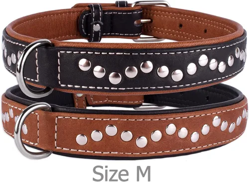 Miniatura 3 de CollarDirect Collar de perro con tachuelas, collares de cuero para mascotas para perros pequeños, medianos y grandes, acolchado suave, marrón, negro