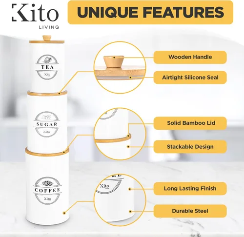 Miniatura 2 de Juego de recipientes Kito LIVING para almacenamiento y organización en encimera de cocina con tapas de bambú, contenedores para despensa