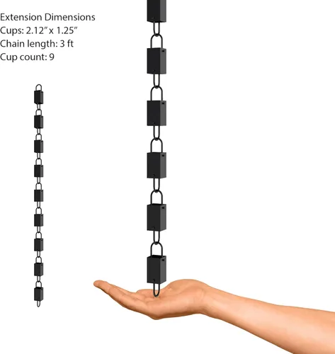 Miniatura 4 de Rain Chains Direct Extensión de cadena de lluvia de eslabones cuadrados, 3 pies de largo, aluminio, recubierto con polvo negro, reemplazo funcional