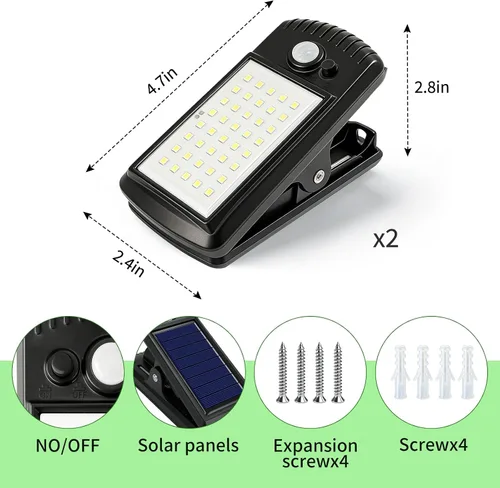 Miniatura 2 de YJFWAL Paquete de 2 luces solares para exteriores, 40 LED, 3 modos luces con clip con sensor de movimiento solar, impermeable IP65 para patio