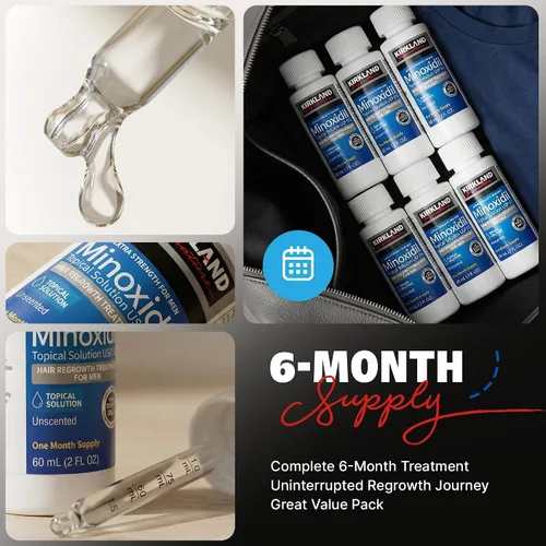 Miniatura 6 de Minoxidil para hombres Paquete Líquido, Tratamiento de crecimiento del cabello de fuerza extra 5%, suministro para 6 meses - Aplicador con gotero