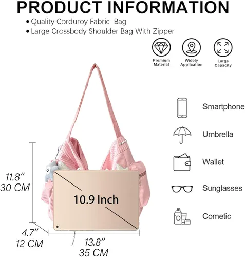Miniatura 5 de Bolso cruzado de pana para mujer, diseño de estrella, bolso de mensajero estético, lindo bolso de hombro Y2K