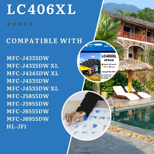 Miniatura 2 de LC406XL - Cartuchos de tinta para impresora Brother MFC-J4335DW MFC-J4535DW MFC-J4535DW MFC-J5855DW MFC-J6555DW MFC-J6955DW, paquete de 4