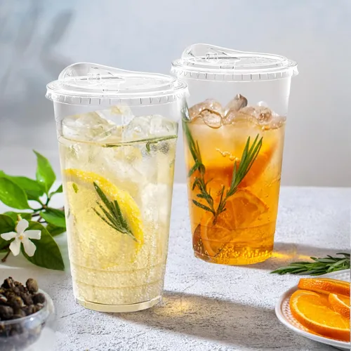 Miniatura 5 de Dealusy Paquete de 100 vasos de plástico transparente de 24 onzas con tapas, resistentes y seguros para alimentos, tazas de café helado con tapas