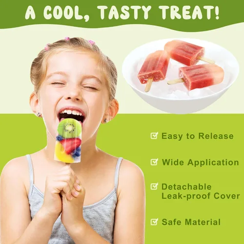 Miniatura 6 de 10 moldes de paletas de cavidad con 50 palitos de paletas, molde de paletas de hielo sin BPA, moldes de paletas caseras, reutilizables, de fácil 10