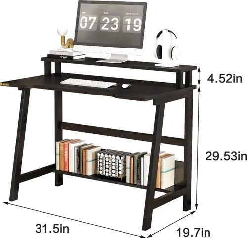 Miniatura 3 de Escritorio pequeño de 31.5 pulgadas, escritorio pequeño para computadora para espacios pequeños, mesa de escritura moderna con estante