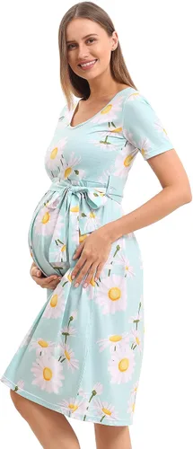 Miniatura 3 de SUNNYBUY Vestido de maternidad casual para mujer, vestido de maternidad con vuelo, ropa de embarazo, longitud hasta la rodilla con cinturón