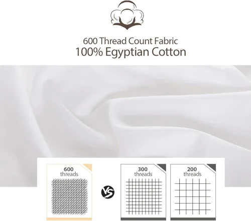 Miniatura 2 de Sábana bajera de tamaño matrimonial solo color blanco, 100% algodón egipcio de 600 hilos, bolsillo profundo de 16 pulgadas