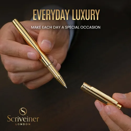 Miniatura 5 de Scriveiner – Bolígrafo roller dorado, baño de oro real, con repuesto de tinta Schmidt, elegante opción de regalo para hombres y mujeres, para 11. Oro